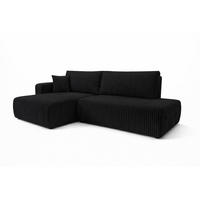 ECKSOFA Mit Schlaffunktion Und Bettkasten, Cordstoff Tilia, Schwarz, Links, OPEN XL - Schwarz, Holz (262/145cm) - Kaiser Möbel