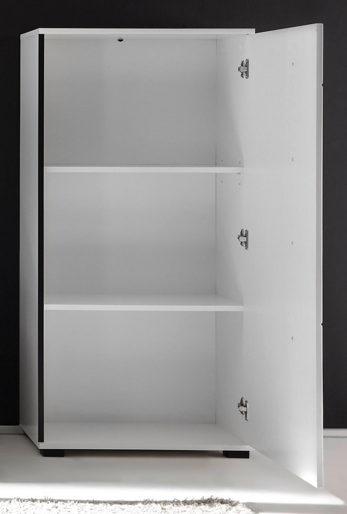 KOMMODE weiß Hochglanz 60 x 126 cm, Midischrank, modernes Design - Weiß Hochglanz/Schwarz, Holzwerkstoff/Kunststoff (60/126/37cm) - Furn.Design