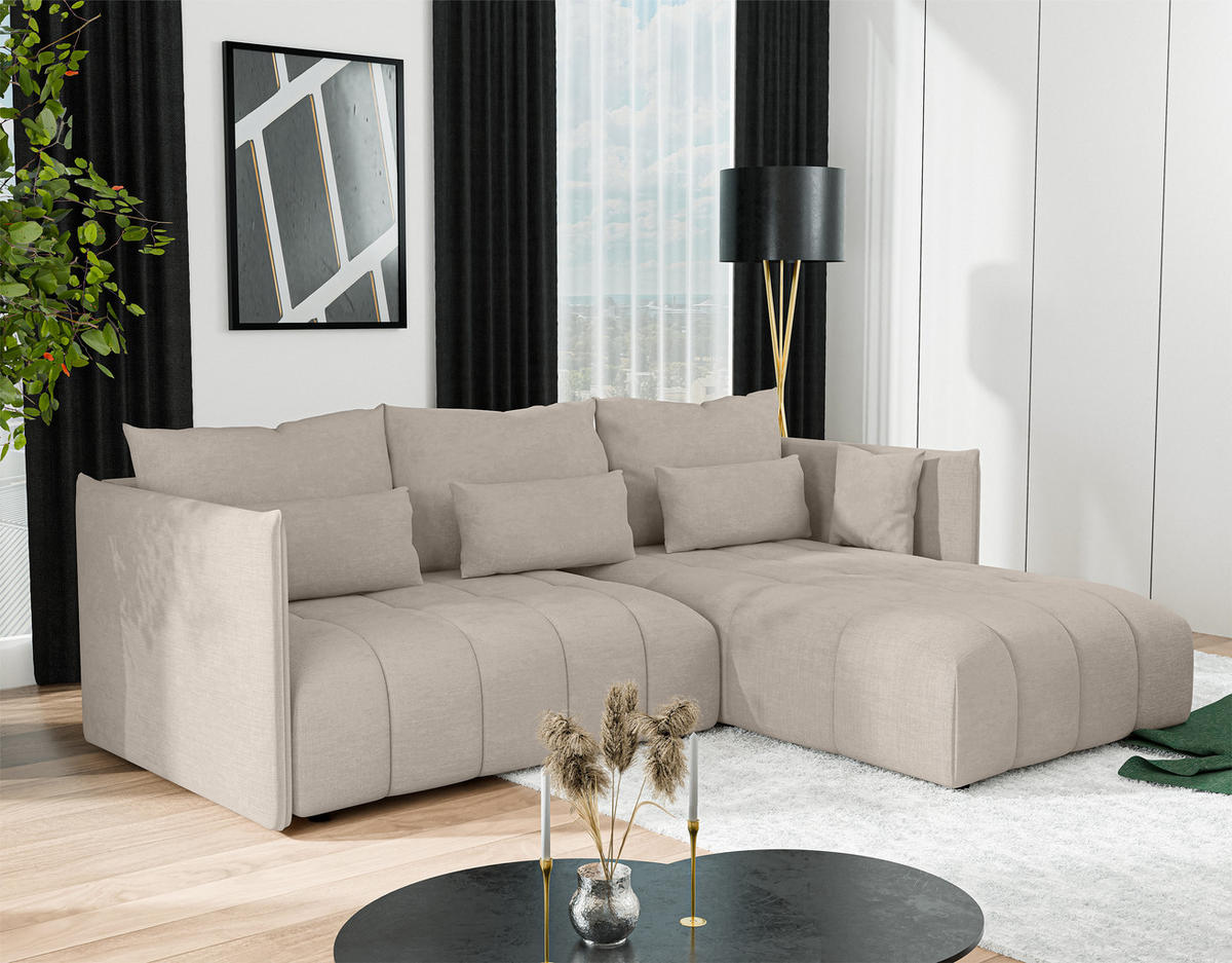 ECKSOFA L Form Cosmova Hellbraun 245/182/83 cm mit Schlaffunktion - Hellbraun/Schwarz, Kunststoff/Textil (245/182cm) - AX Living
