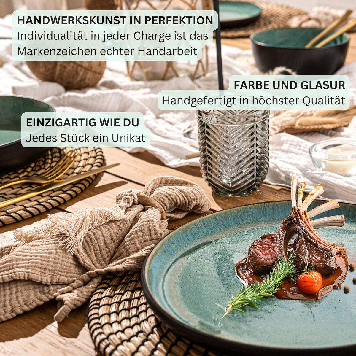 SPEISETELLER SET FIJI - 6 teilig aus Steingut - Grün, Keramik (17cm) - Sänger
