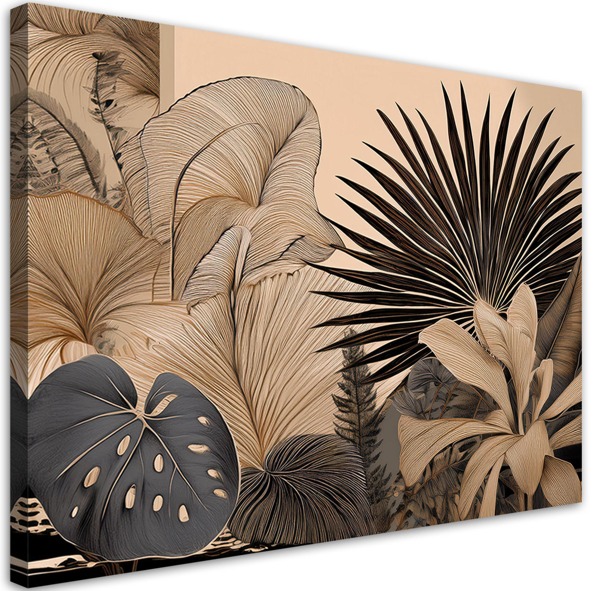 WANDBILD monstera palmblätter pflanzen beige - Beige, Textil (60/40cm) - Feeby