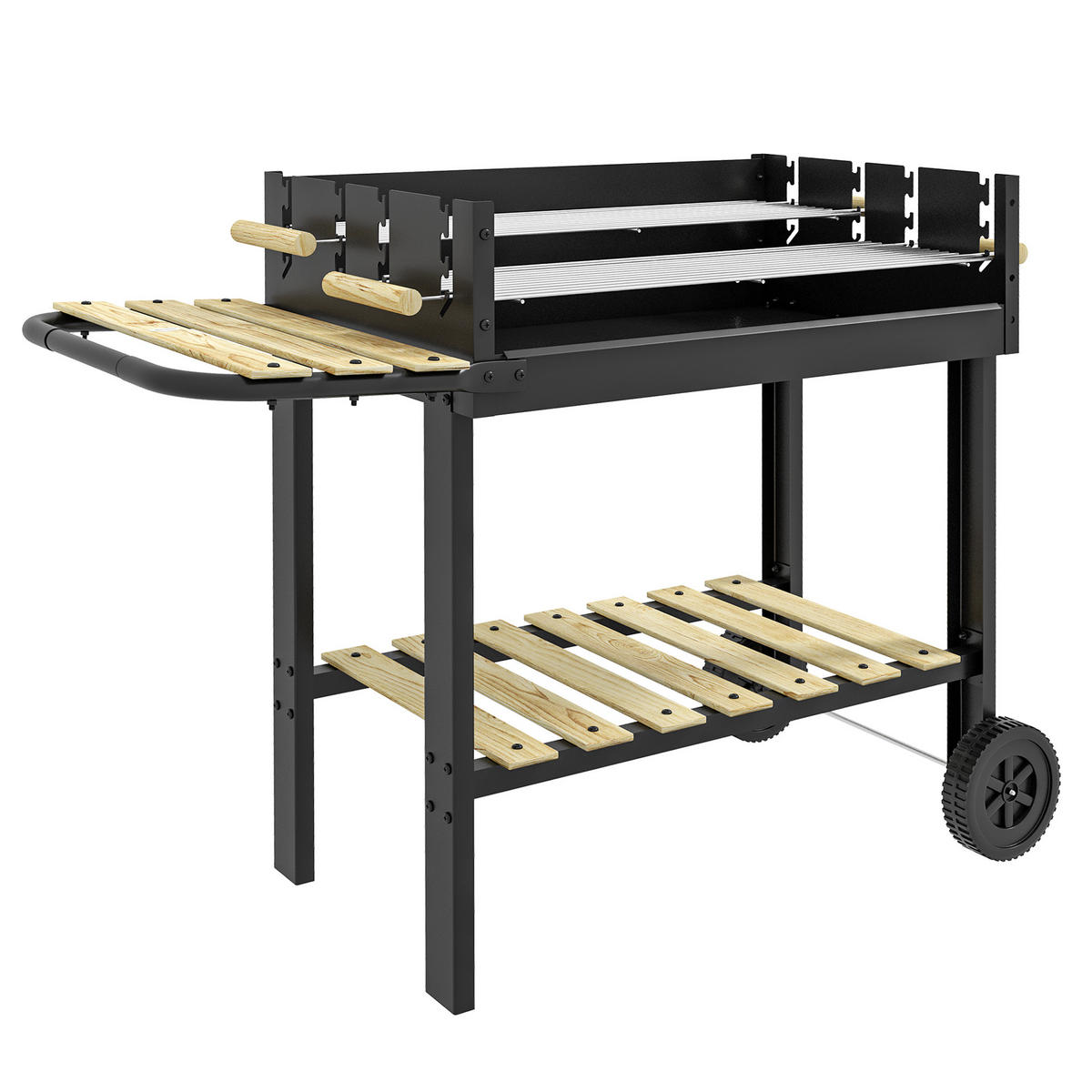HOLZKOHLEGRILL mit Griff für BBQ, Metall, Schwarz, 113 x 53,5 x 82,5 cm - Schwarz, Metall (53.5/82.5/113cm) - Outsunny