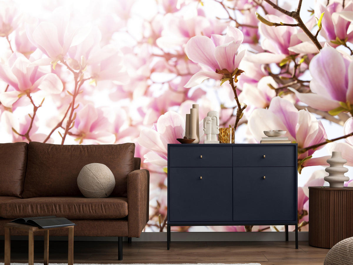 FOTOTAPETA Pre Spálňu Ružové Kvety Magnólie Florálna Jemná 500 x 350 cm - hnedá/ružová, papier (500/350cm) - Muralo