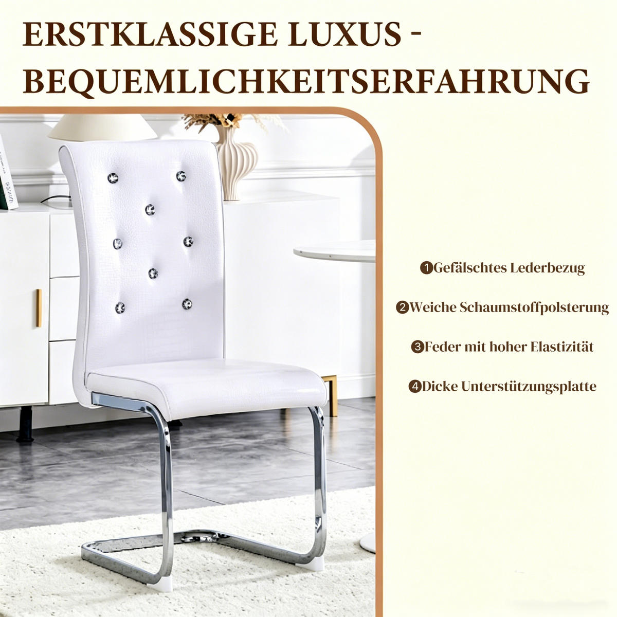 SCHWINGSTUHL DE-36793 2er-Set mit Krokodil-Prägung und Kristallknopf-Details Weiß - Weiß, Metall (41/101.5/57cm) - ComfortXL