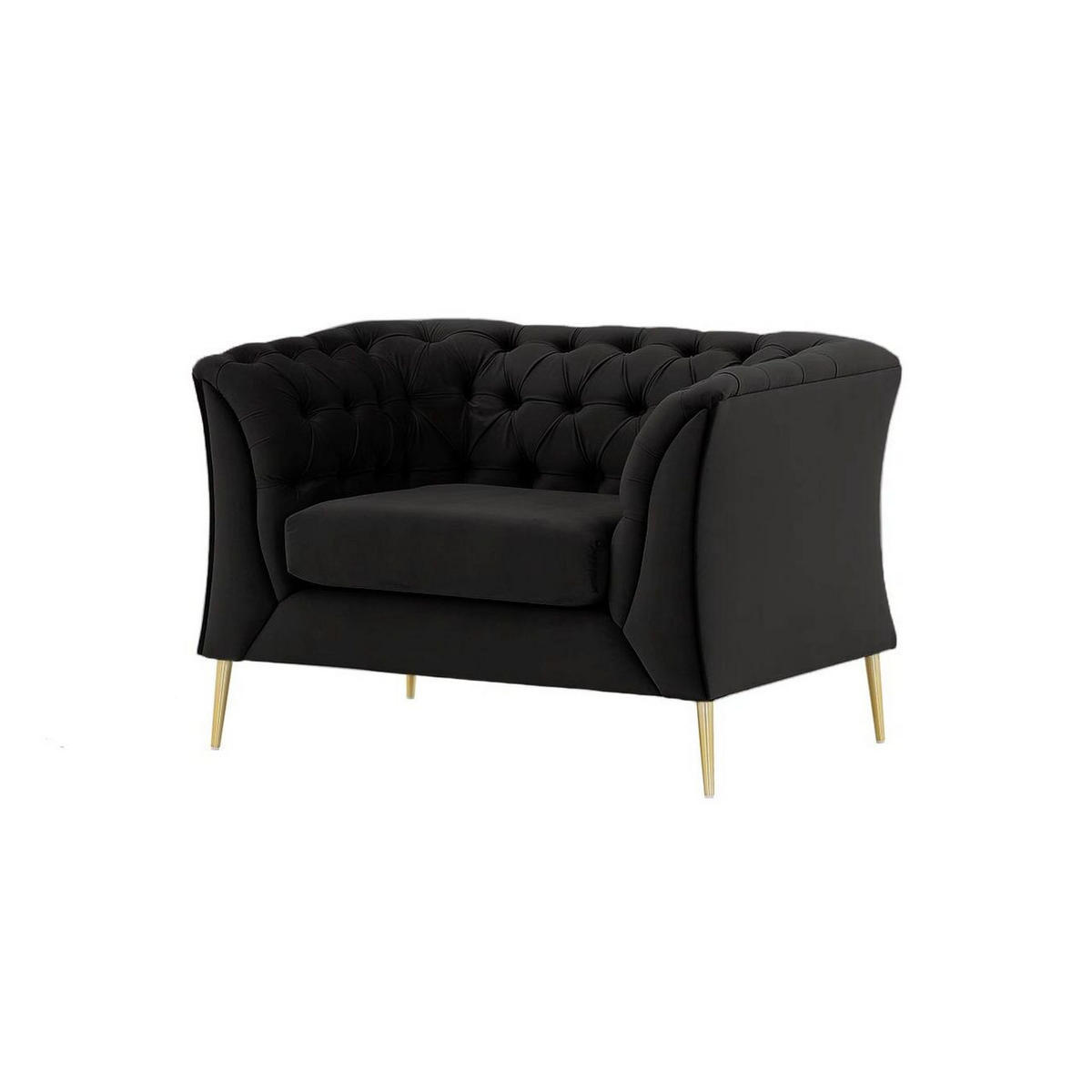 SESSEL Chesterfield Modern-Velluto 20 - Schwarz, Holz/Textil (106/74/80cm)