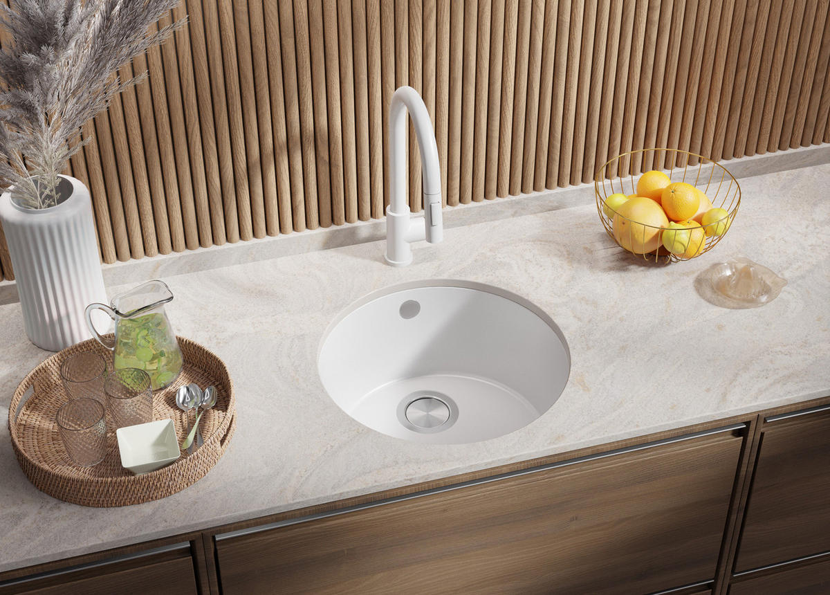 UNTERBAUSPÜLE GRANIT Valletta, 2-er set Alles Weiß 46/46 cm 1 Becken + Ablauf-Set ab 50er Unterschrank - Weiß, Kunststoff (46/20/46cm) - Primagran