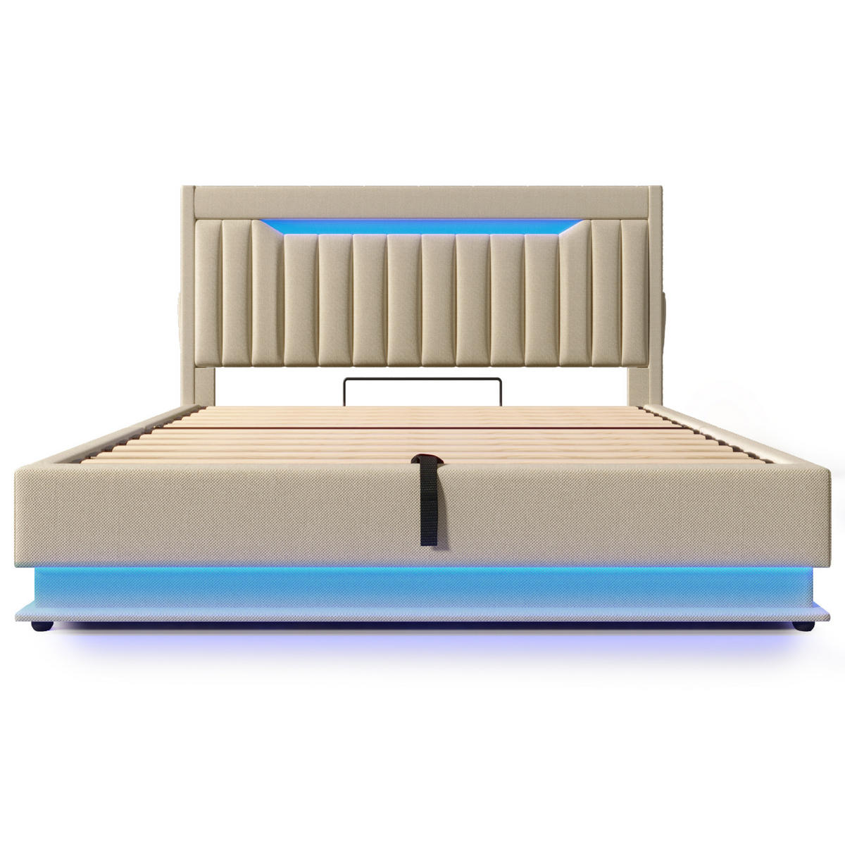 POLSTERBETT 140/200 cm Beige mit Stauraum und LED-Beleuchtung - Beige, Textil (140/200cm) - OKWISH