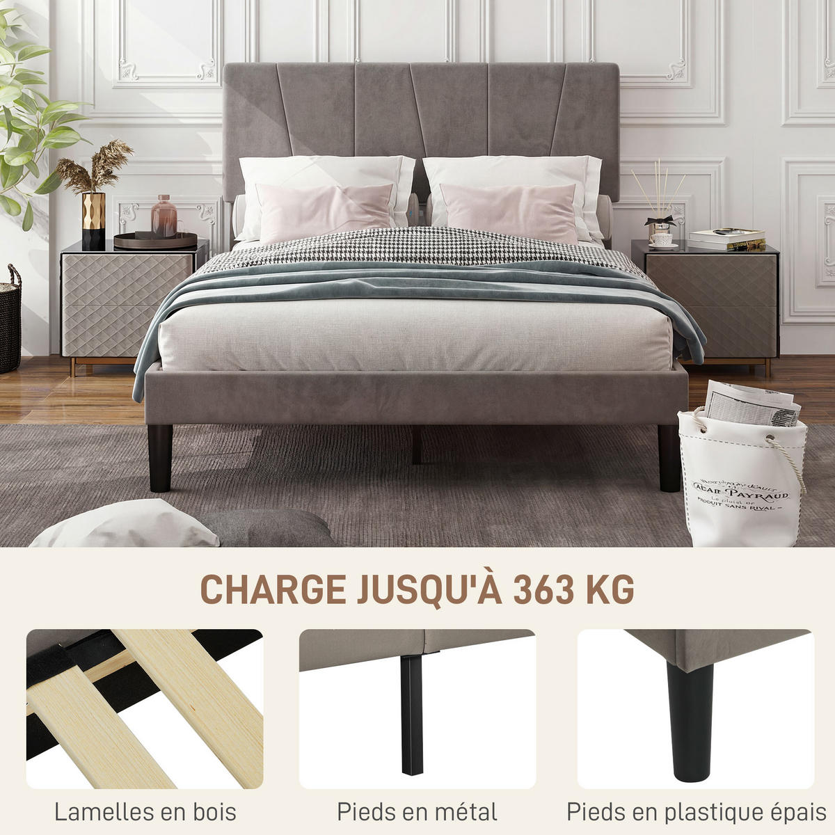 BETT 140x190 cm DE-14578 mit verstellbarem Kopfteil Grau - Grau, Metall (140/190cm) - ComfortXL