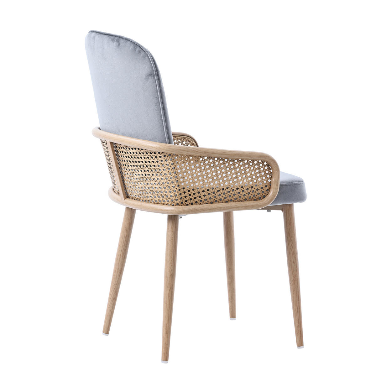 ESSZIMMERSTUHL 2 Stück Samt Rattan Grau, Metall Holzoptik - Grau, Textil (43/90/45cm) - FLIEKS