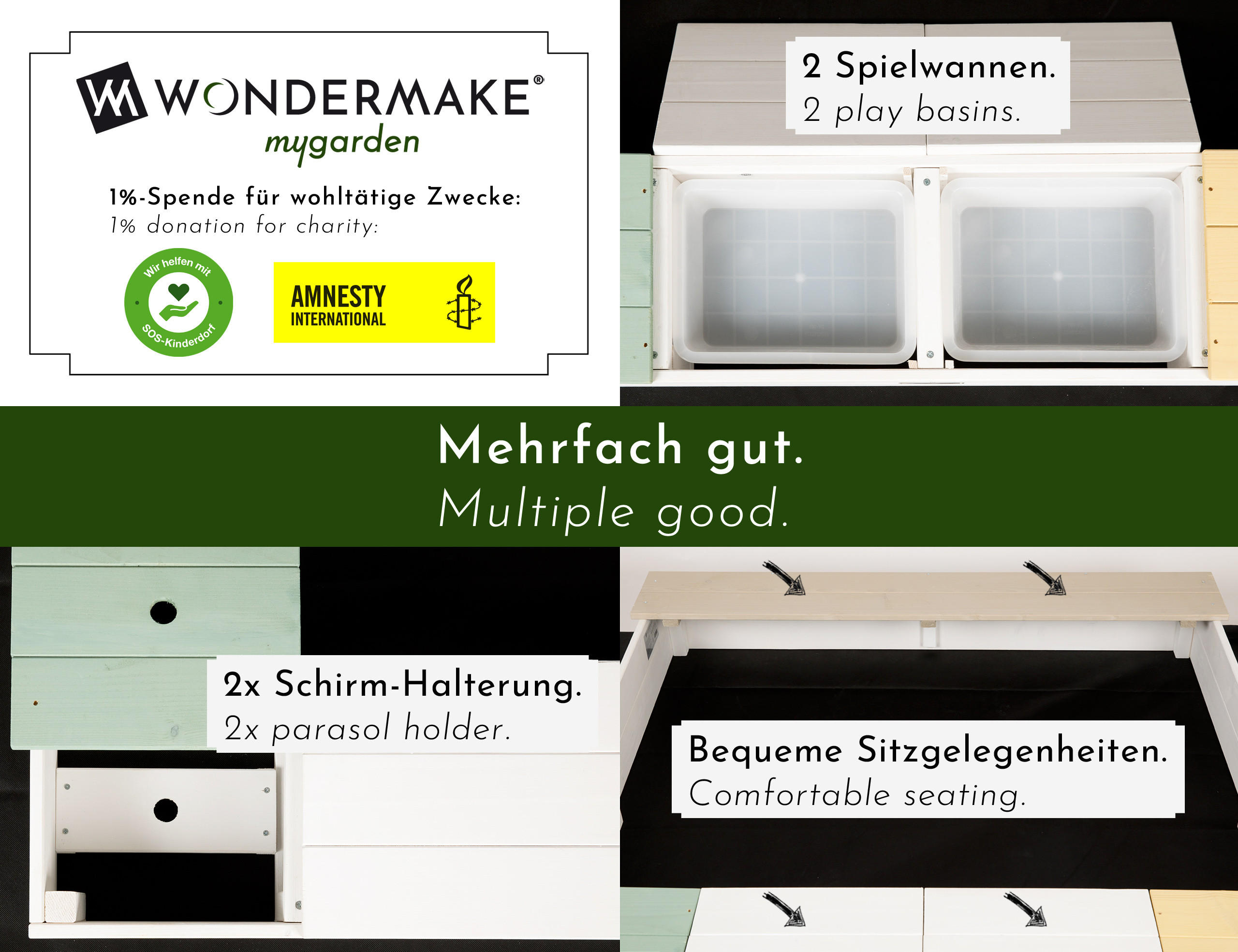 SANDKASTEN arena2 - Weiß, Holz (113/113/19cm) - WONDERMAKE