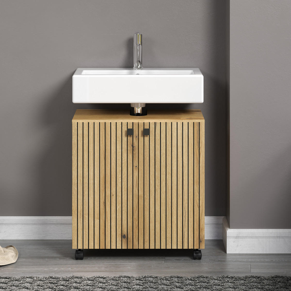 UNTERSCHRANK mit rollen, 2 türen - purebliss 60/42/64 cm - Eichefarben, Holzwerkstoff (60/64/42cm) - Trendteam