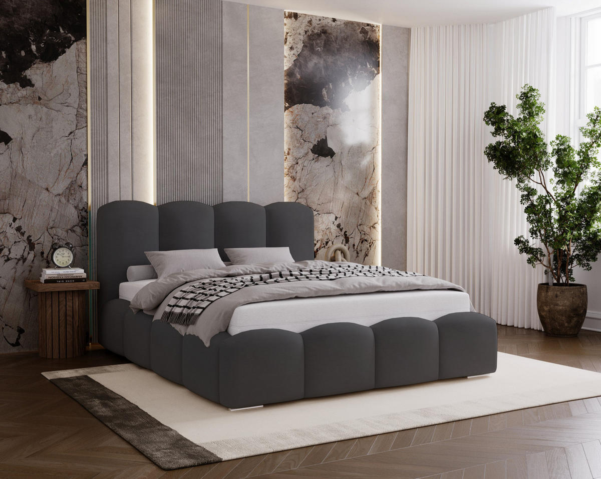 POLSTERBETT 200x200 cm Zenna mit Lattenrost, Bettkasten, Dunkelgrau - Dunkelgrau, Holz/Textil (200/200cm) - Emporius