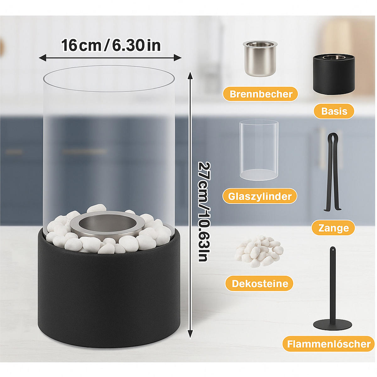 TISCHKAMIN Ignivora 16/16/27 cm - Schwarz, Metall (16/27/16cm) - ZMH