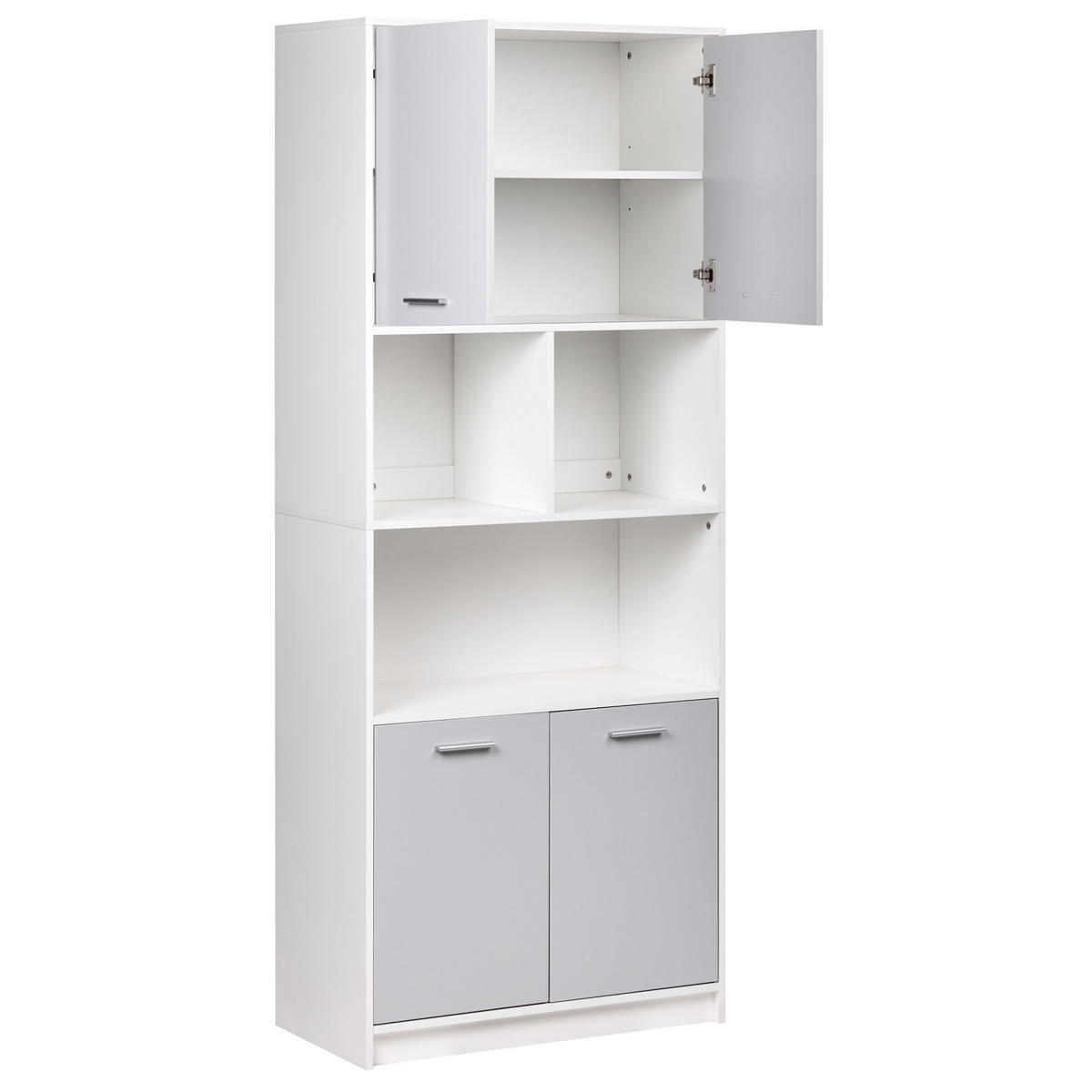 BÜCHERREGAL mit 4 Türen Grau/Weiß Zehna - Weiß/Grau, Holzwerkstoff (80/197/40cm) - Beliani