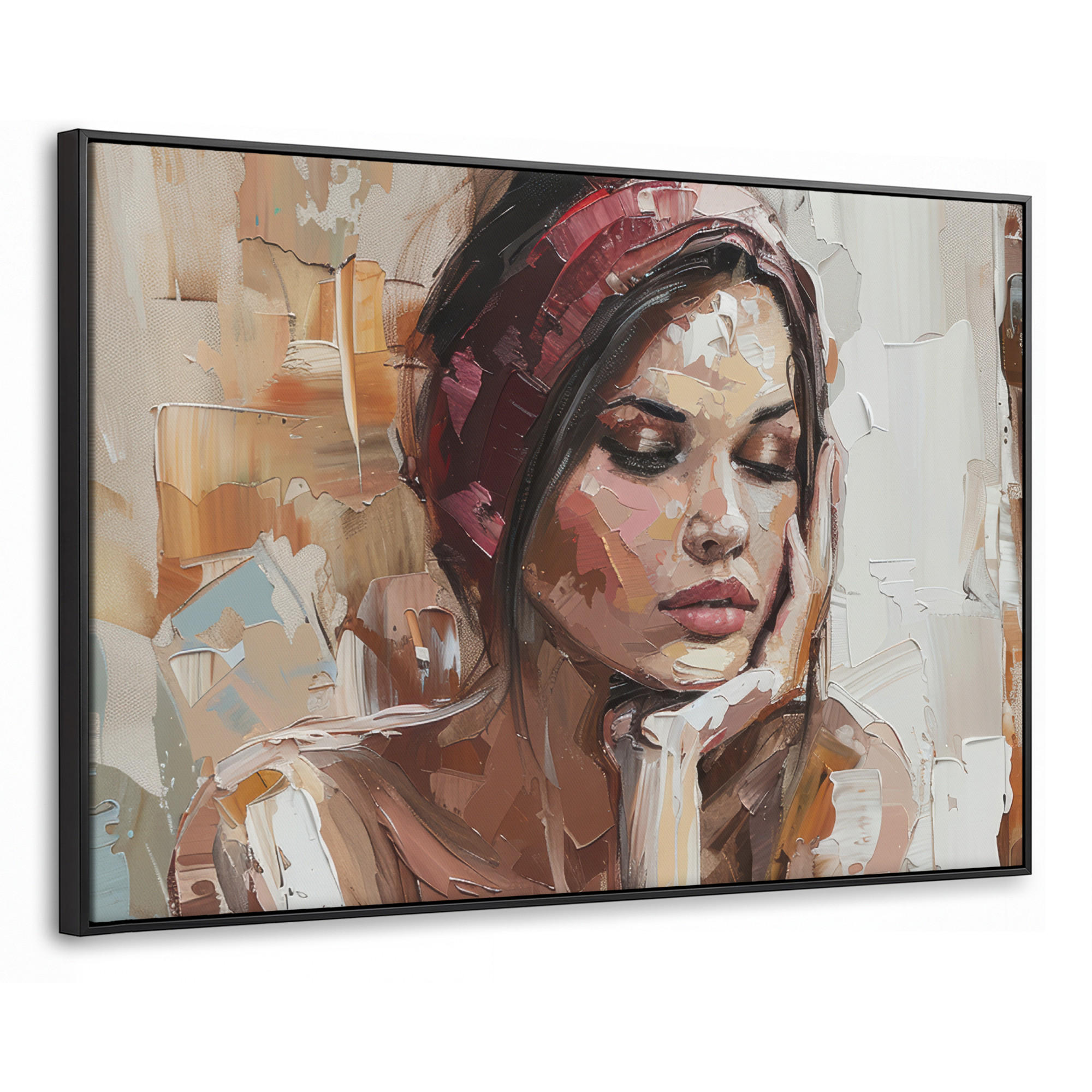 LEINWAND Bilder mit Rahmen - Frau - Lackierung - Porträt - Modern - 120x80 - Altrosa, Textil (120/80cm) - MuchoWow