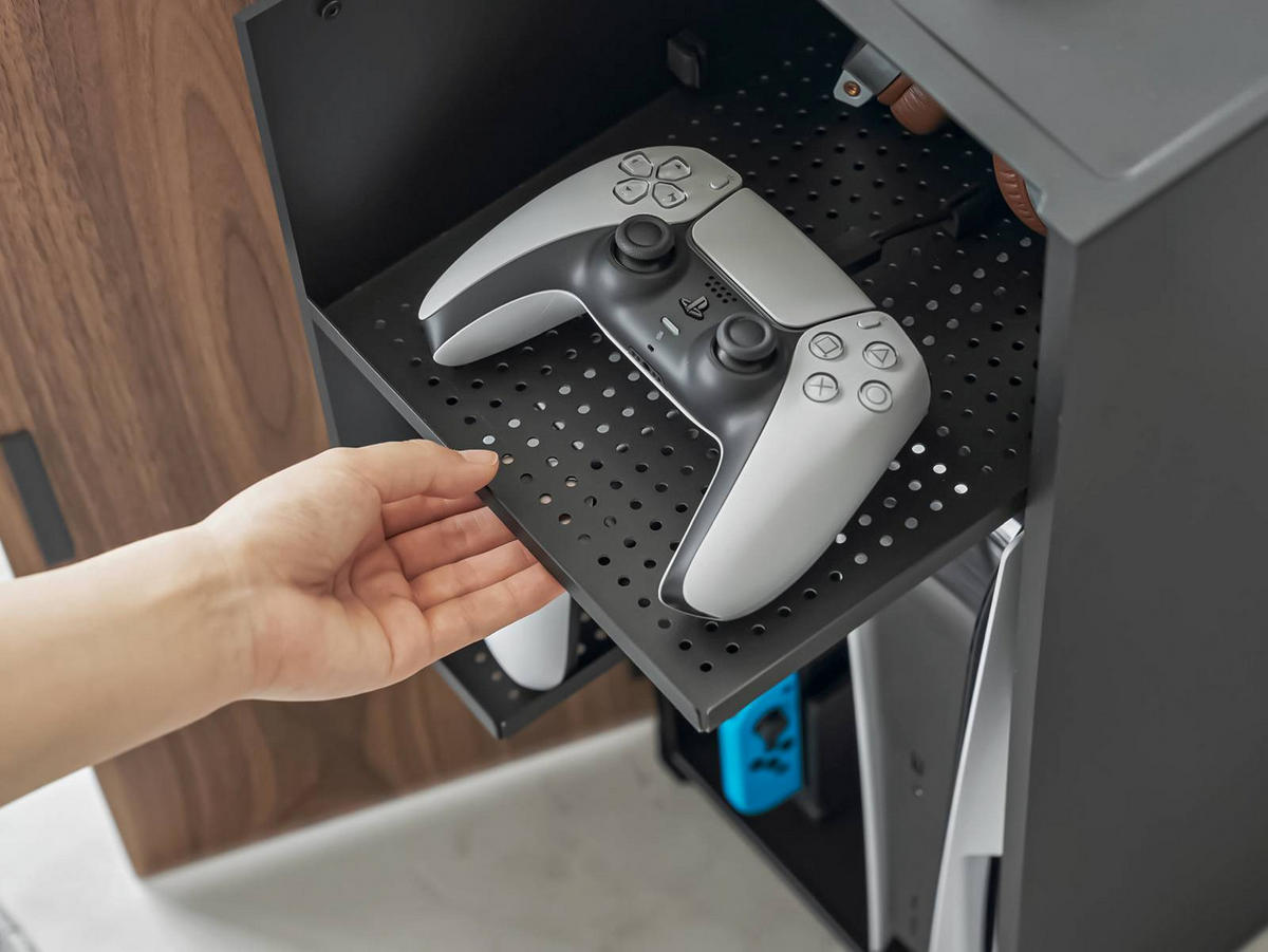 SPIELEKONSOLEN-SCHRANK Tower schwarz 24/60/36 cm - Schwarz, Metall (24/60/36cm) - Yamazaki