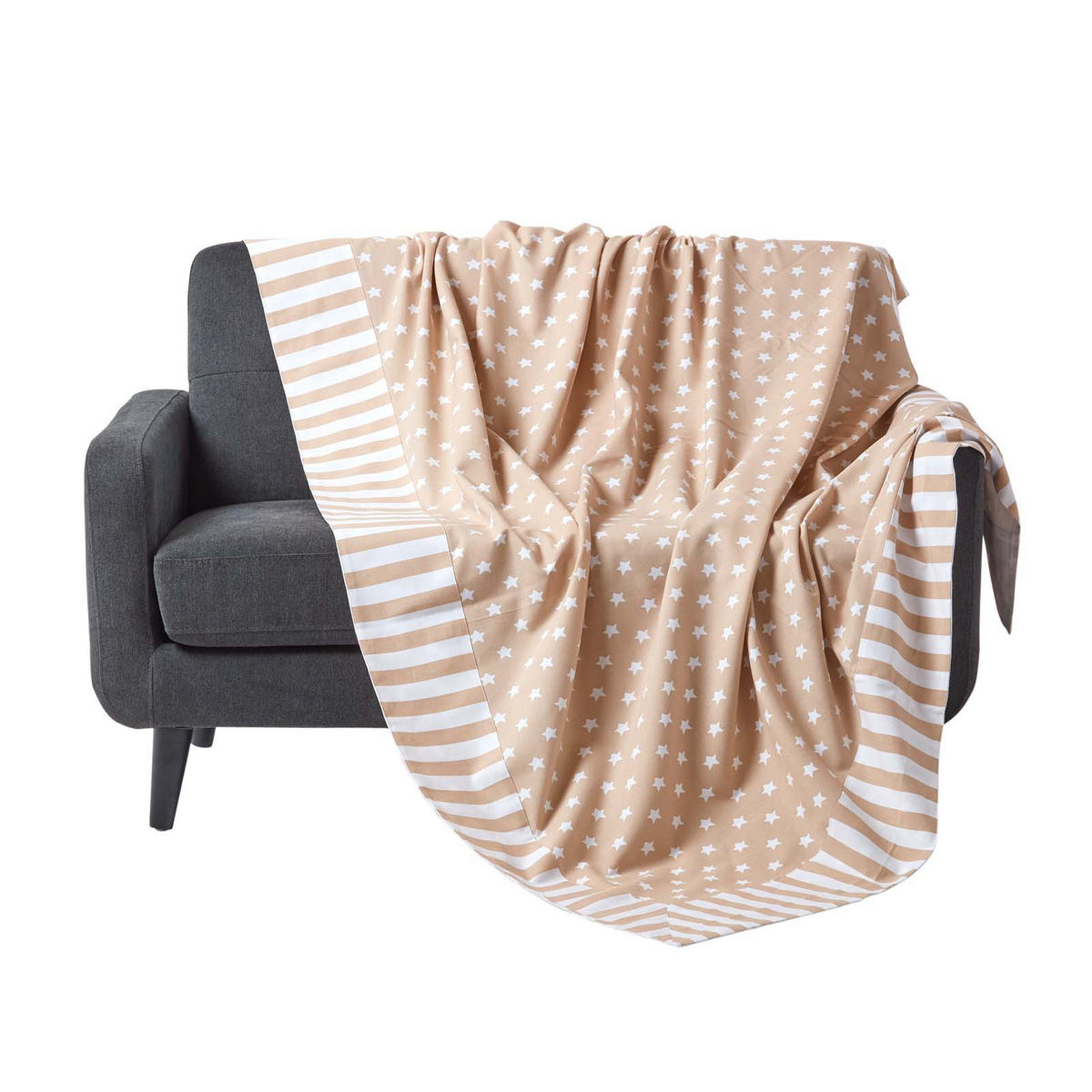 ÜBERWURF 150/200 cm, Sterne-Muster, 100% Baumwolle - Beige, Textil (150/200cm) - Homescapes