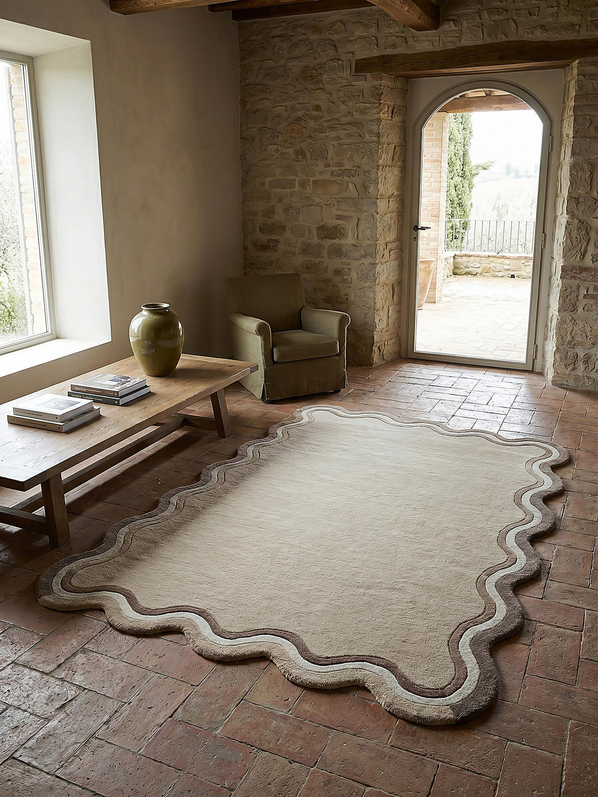 TEPPICH aus Wolle WINCH in Natur, mit Bordüre, 160 x 230 cm - Beige, Textil (160/230cm) - KADIMA DESIGN