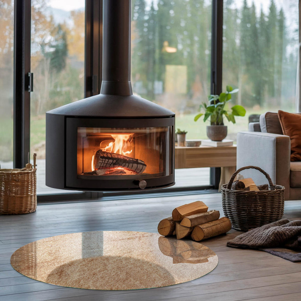GLASPLATTE für Kamin Ø 100 cm - Beige, Glas (100/100/0.4cm) - TULUP