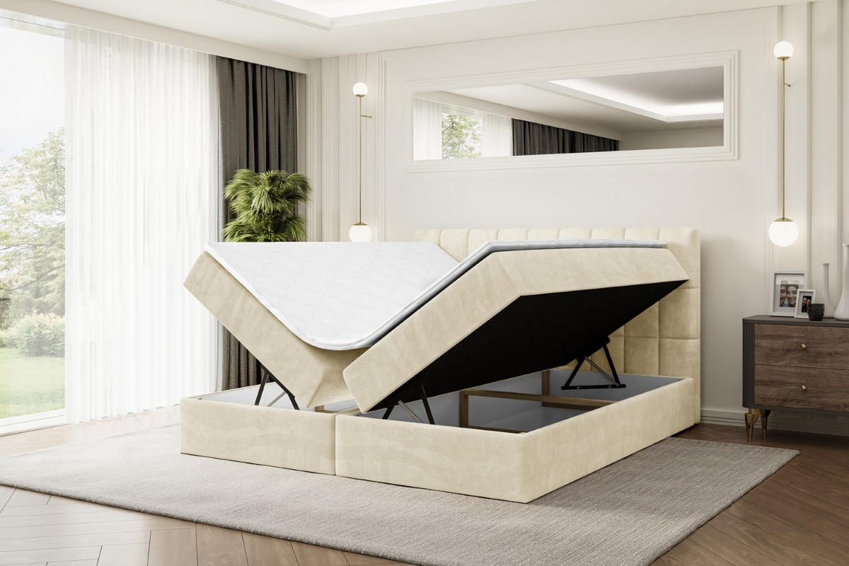 BOXBETT mit Matratze H3 und Lattenrost - MIAMI - 200x200 cm Beige - Beige, Holzwerkstoff (200/200cm) - ALTDECOR