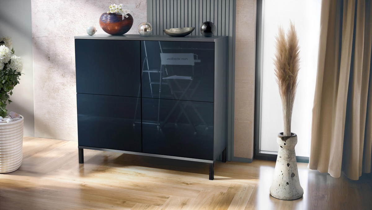 KOMMODE Rova Schwarz Hochglanz - Schwarz Hochglanz, Holzwerkstoff (92.5/83.5/35cm) - Vladon