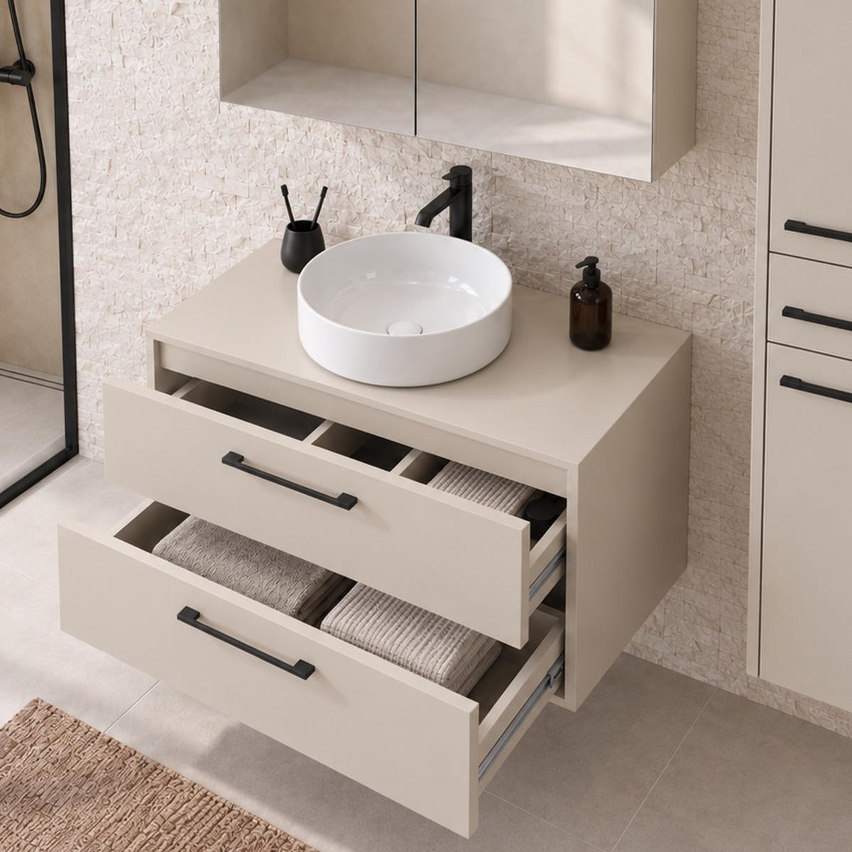 SET KUPAONSKOG NAMJEŠTAJA Florence 3-dijelni cashmere - 80 x 46 x 46 cm - boje kašmira, drvo (80/46/46cm) - Badplaats
