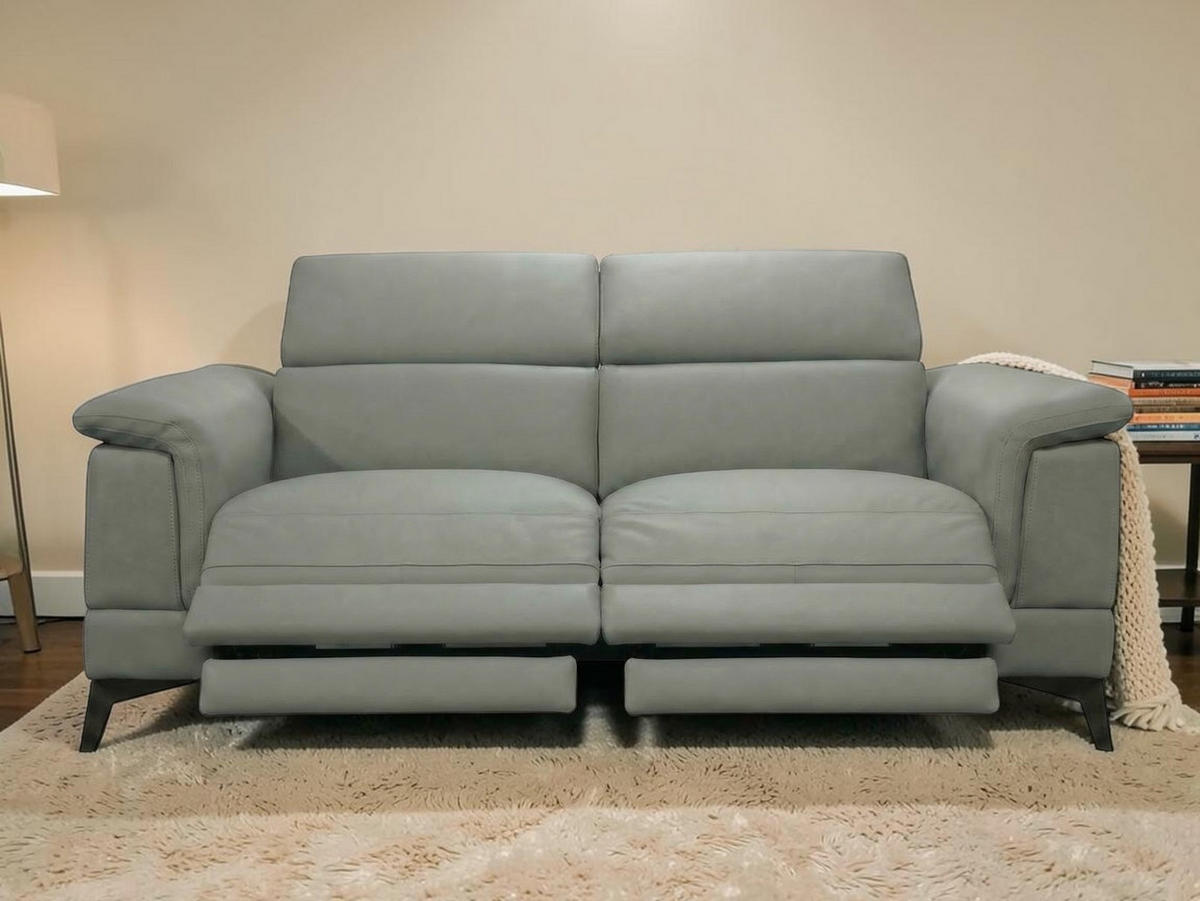 3-SITZER Sofa Planet Echtleder mit 2 x Relaxfunktion Perlgrau - Hellgrau, Leder/Metall (200/80/110cm)