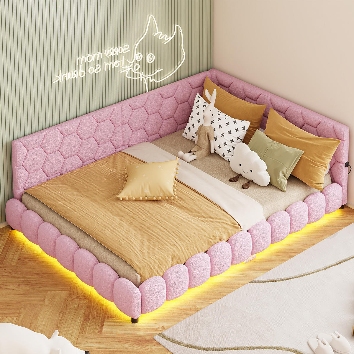 SCHLAFSOFA 140/200 cm rosa mit LED und USB - Rosa, Holz