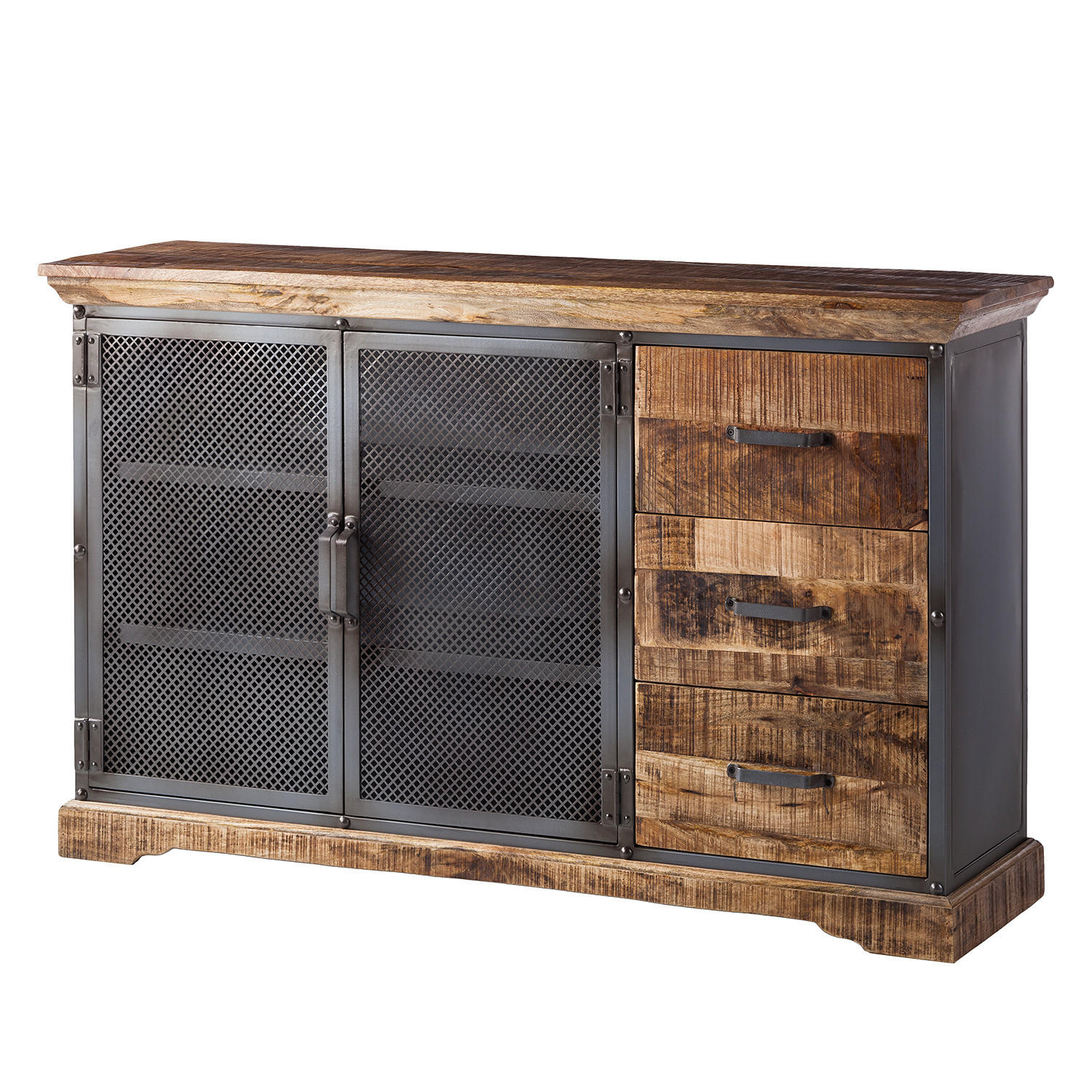 SIDEBOARD - Mango massiv / Metall - Naturfarben, Holz (146/88/42cm) - home24