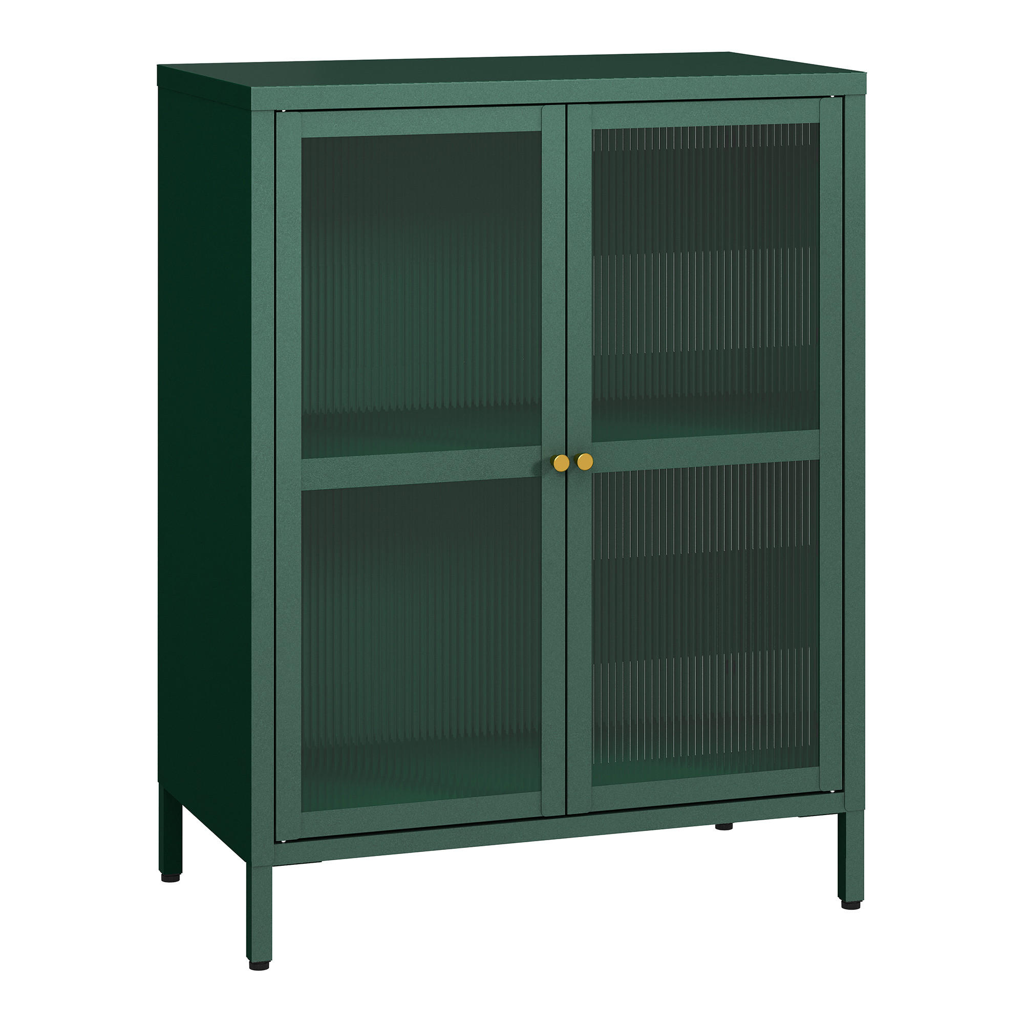 VITRINE Säkylä - Dunkelgrün/Transparent, Glas/Metall (64/84/35cm) - [en.casa]