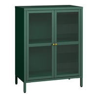 VITRINE Säkylä - Dunkelgrün/Transparent, Glas/Metall (64/84/35cm) - [en.casa]
