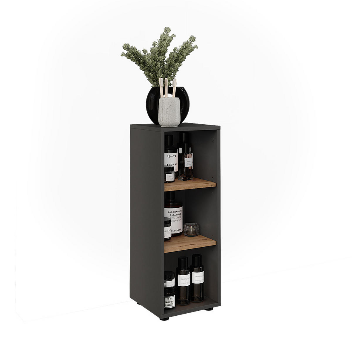 MIDISCHRANK Irma Anthrazit/Artisan 30 x 81 cm mit 3 Ablagefächern - Anthrazit/Eiche Artisan, Holzwerkstoff (30/81/30cm) - Vicco