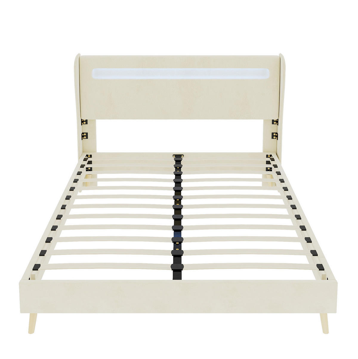 POLSTERBETT aus Stoff und Metall 160x200 cm Beige mit farbwechselnder LED-Beleuchtung - Beige, Textil (160/200cm) - IVMEU