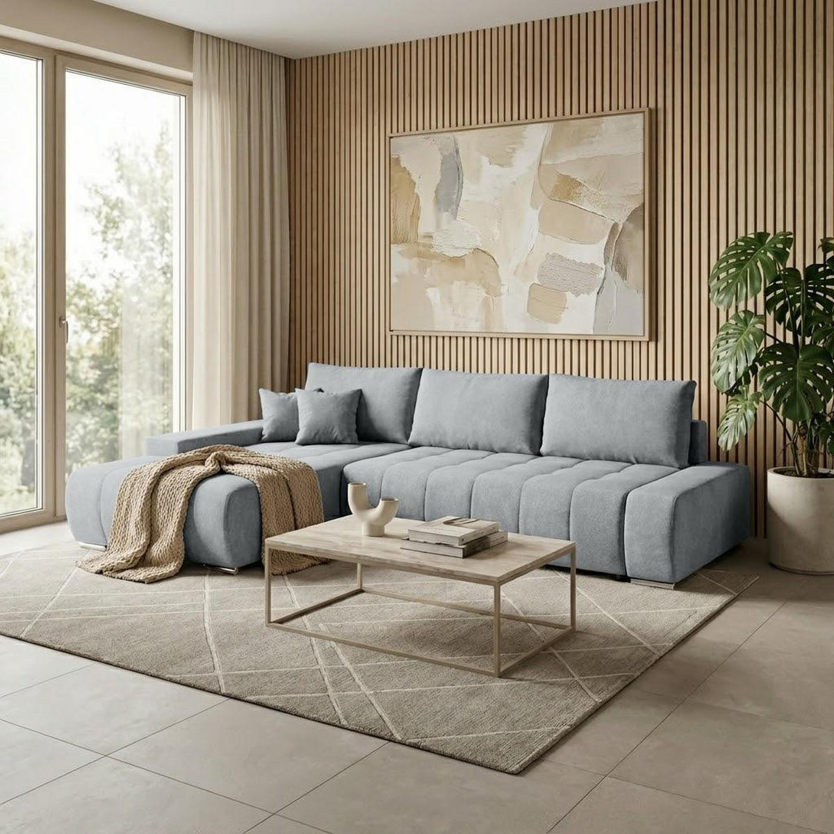 ECKSCHLAFSOFA Draco L Hellgrau - Silberfarben/Hellgrau, Textil/Metall (267/186cm) - Beautysofa