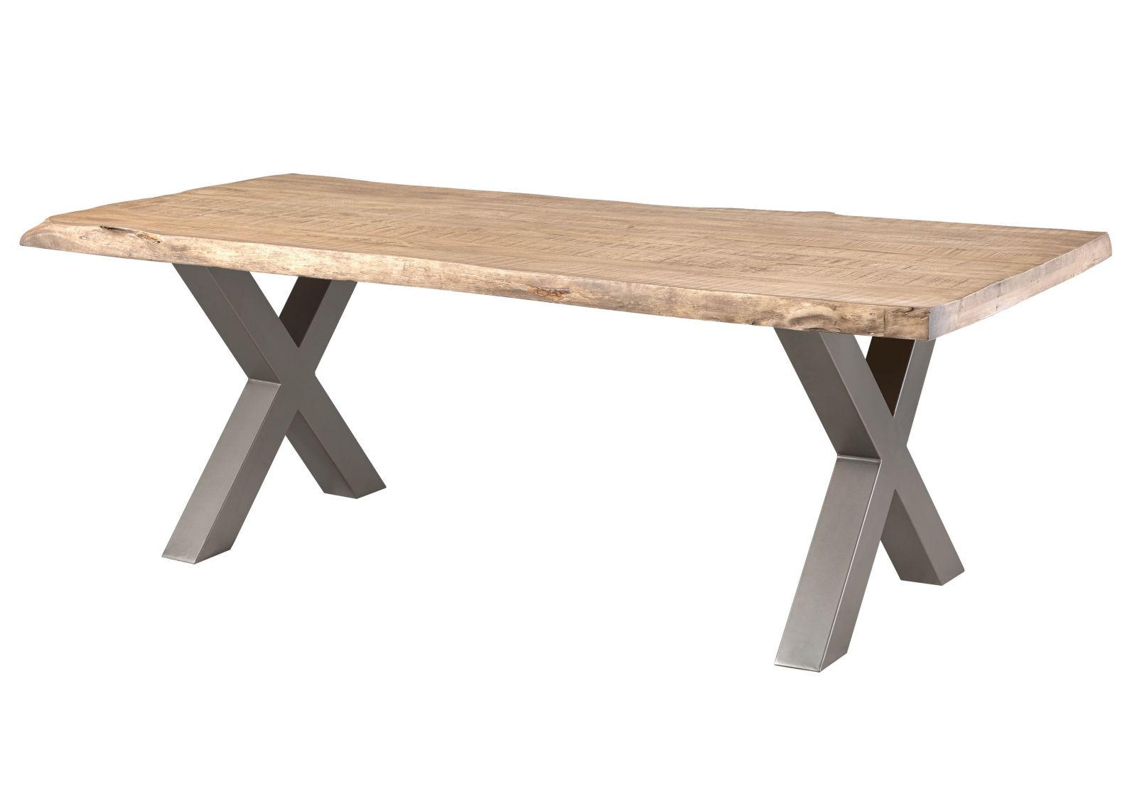 BAUMTISCH Mango 240x100x77 beige lackiert / X-Beine silber matt FREEFORM 5 - Beige/Silberfarben, Holz (240/100/77cm) - Massivmoebel24