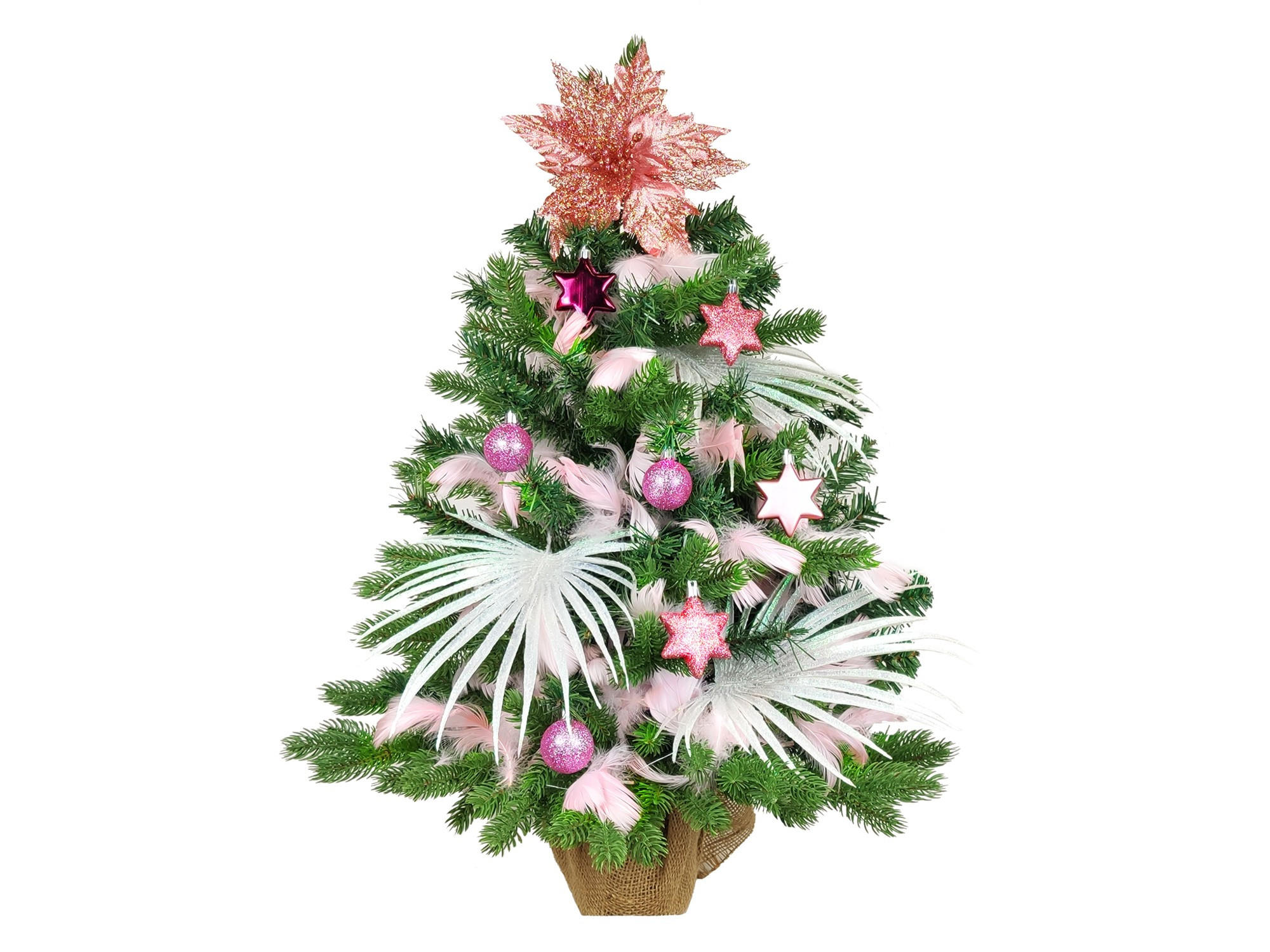 LAALU WEIHNACHTSBAUM geschmückt künstlich FAIRYTALE STAR 60 cm mit LED-BELEUCHTUNG IM TOPF - Weiß/Rosa, Kunststoff (60cm) - LAALU