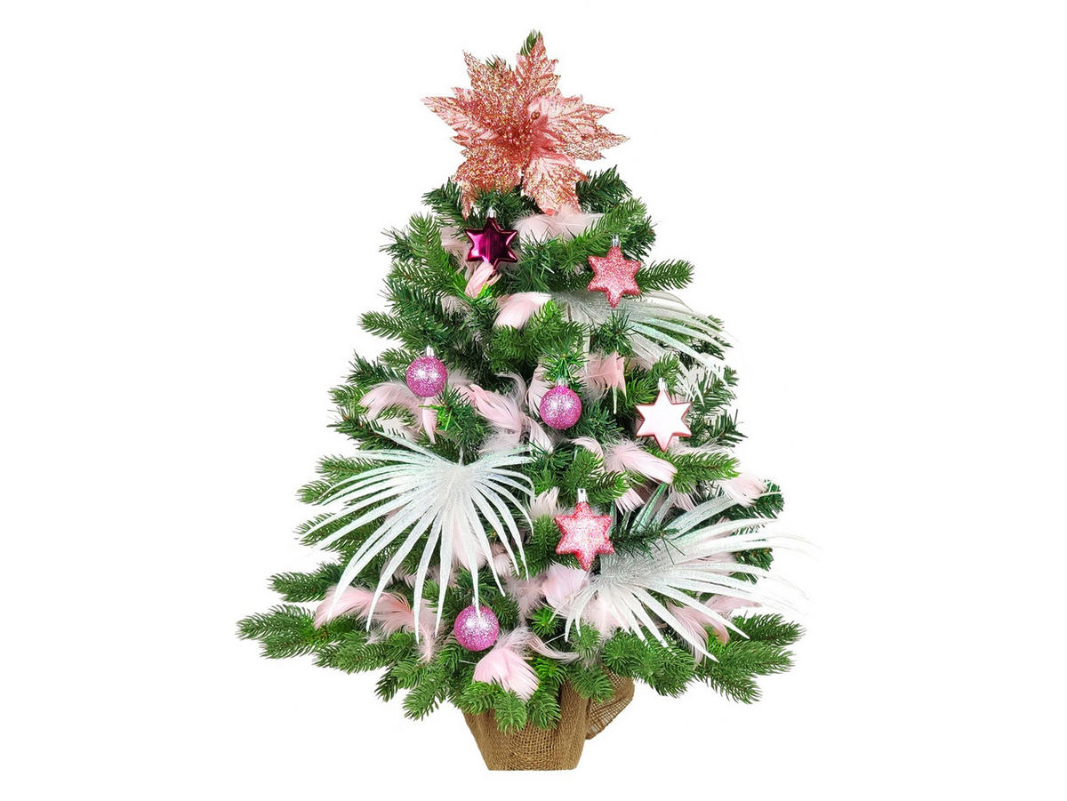 LAALU WEIHNACHTSBAUM geschmückt künstlich FAIRYTALE STAR 60 cm mit LED-BELEUCHTUNG IM TOPF - Weiß/Rosa, Kunststoff (60cm) - LAALU