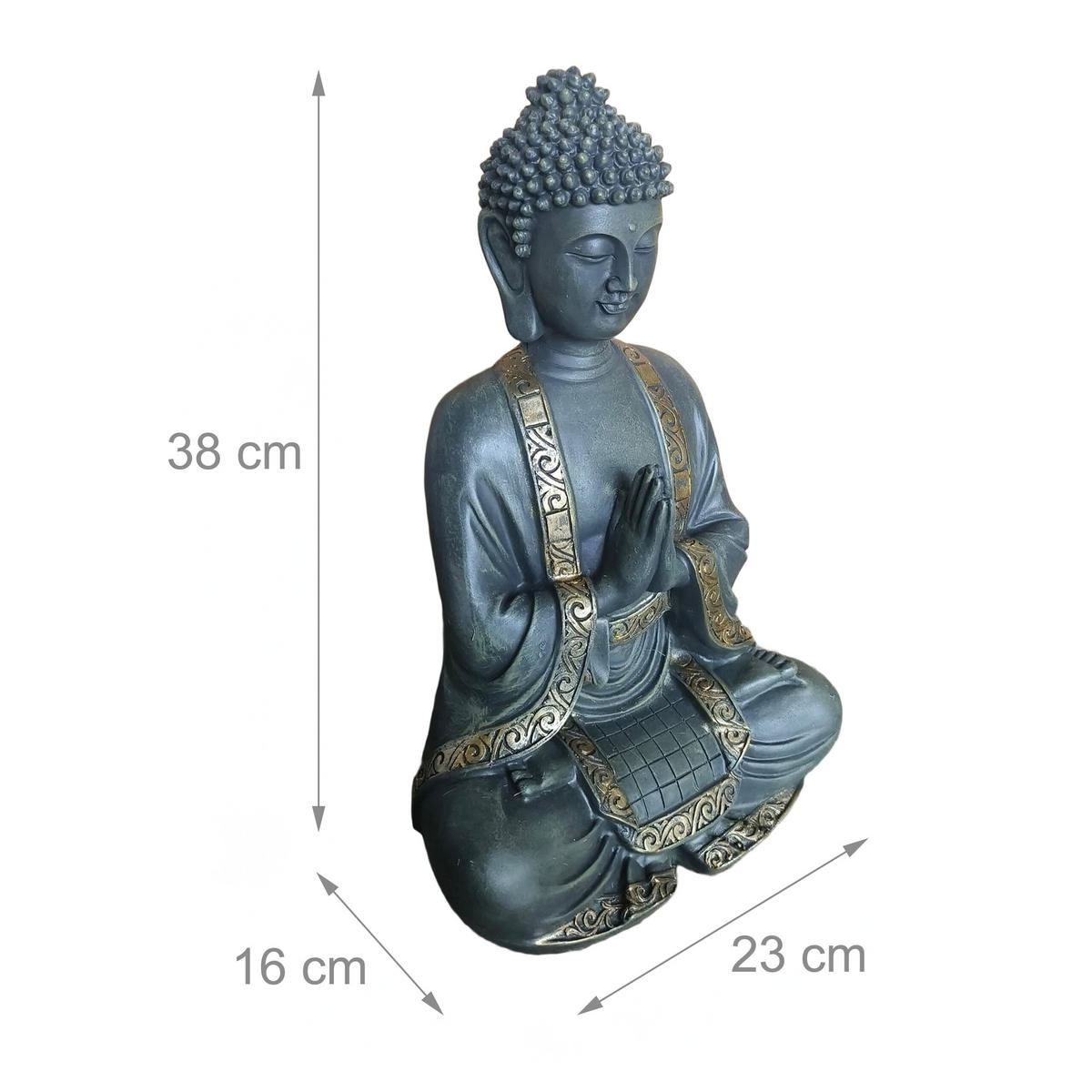 BUDDHA Figur - Anthrazit, Kunststoff (23/38/16cm) - Relaxdays