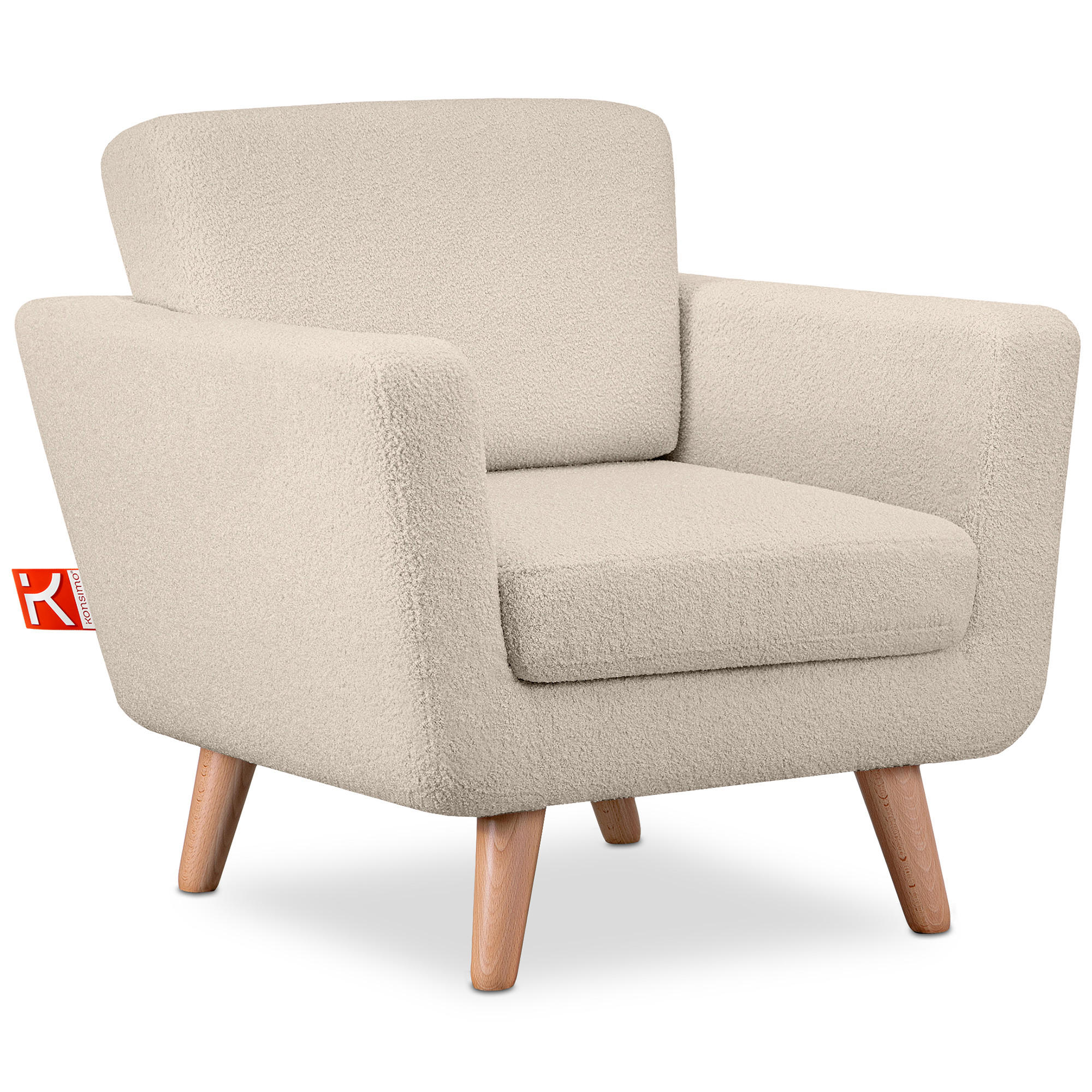 SESSEL TAGIO Massivholz-Beine, cremig - Creme/Braun, Buchenholz/Textil (86/80/88cm) - KONSIMO®