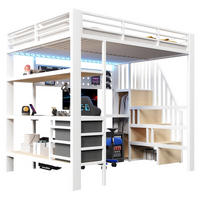 HOCHBETT 140/200 cm in Weiß mit 3 Schubladen, Lochwand, Tisch, Steckdose und LED - Weiß, Holzwerkstoff/Metall (90/200cm) - STILVORA