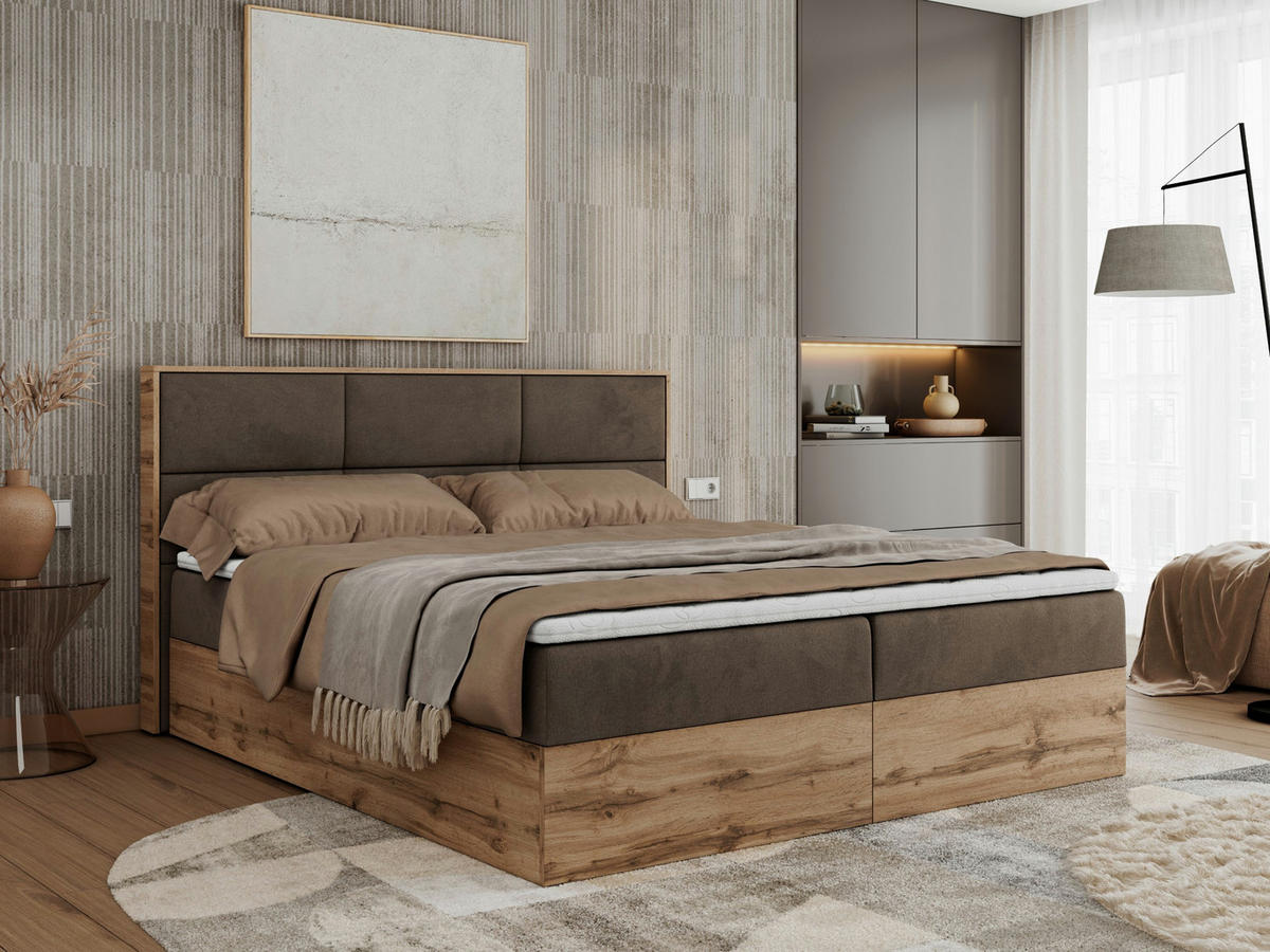 BOXBETT ALBERO 2 - 120/200 Braun Velvet - H4 - Braun, Holz/Textil (120/200cm) - MKS