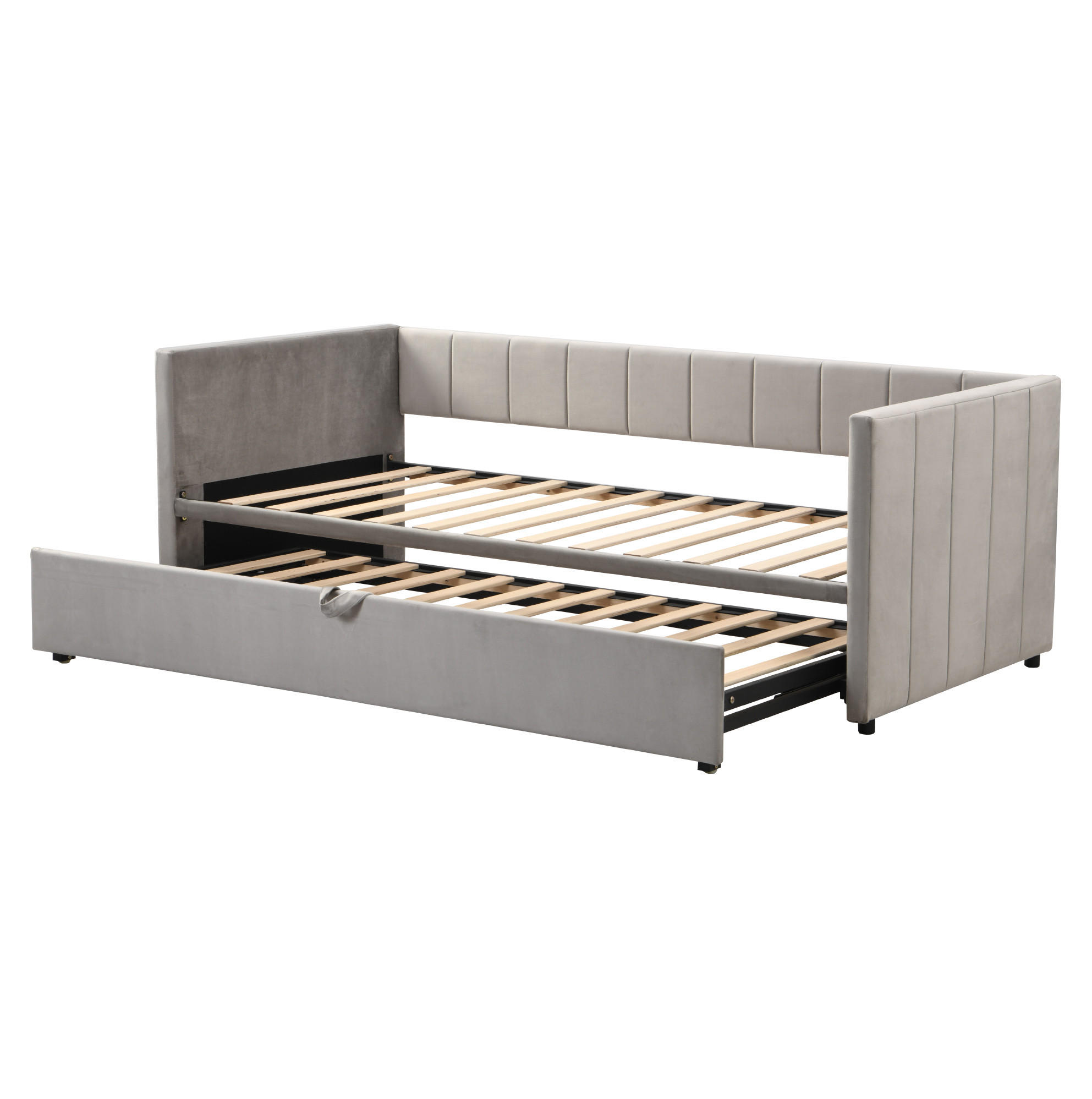 BETT aus Samtstoff 90x200/180x200 cm Grau ausziehbar mit Lattenrost und gepolsterter Rückenlehne - Grau, Leder (90/190cm) - Modfu