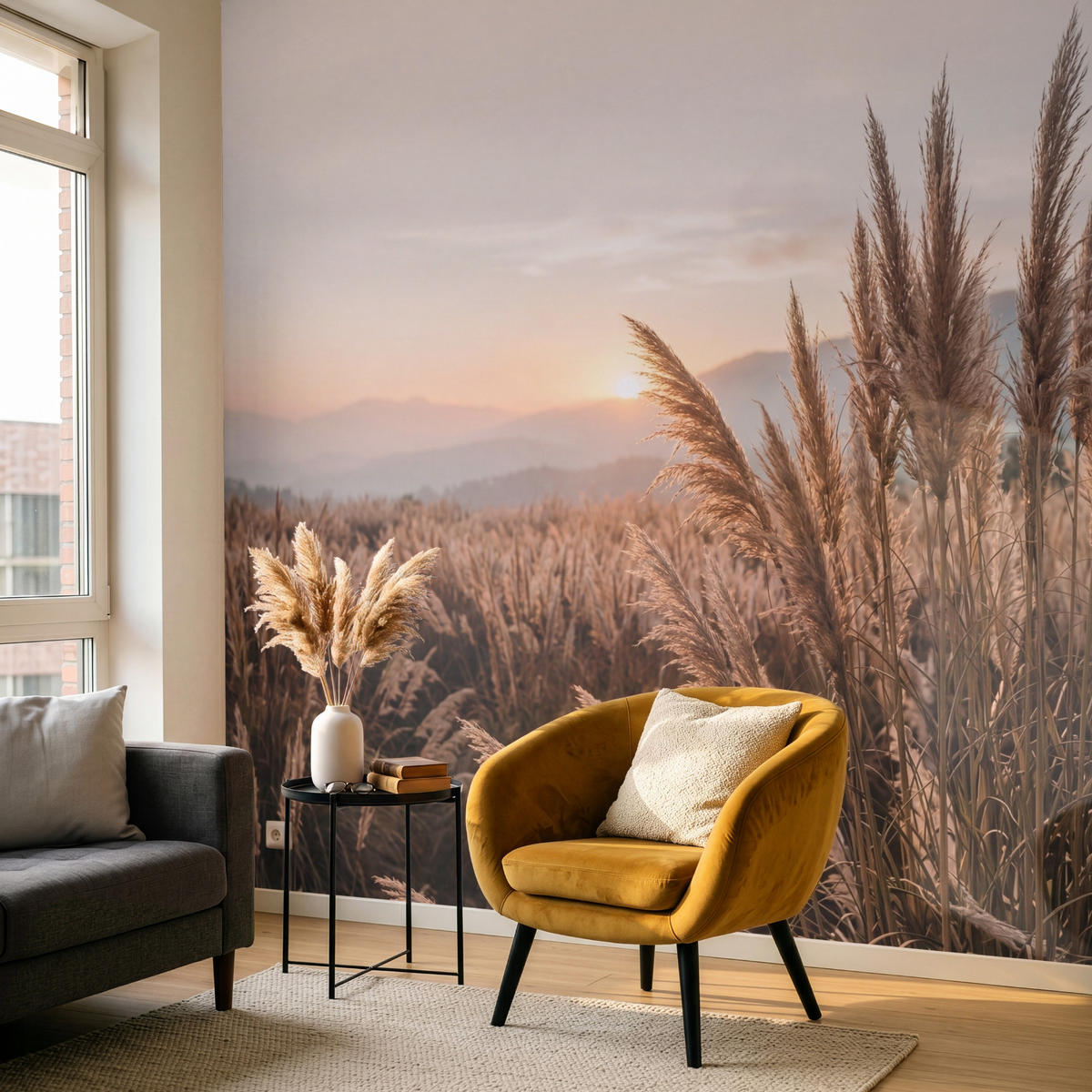 TAPETE - Gras - Feld - Sonne - Natur - 240x220 cm - Sandfarben, Papier (240/220cm) - OnlyWow