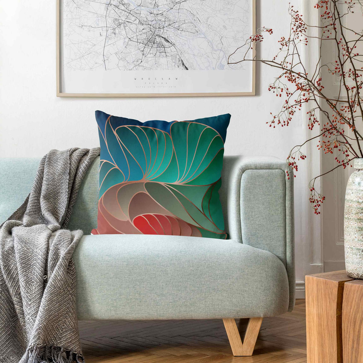 DEKOKISSEN Farbenfrohes Art Deco 40/40 cm - Grün, Textil (40/40/10cm) - Bilderwelten