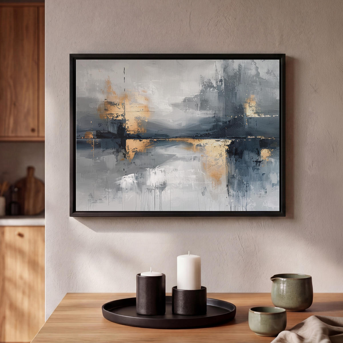 LEINWAND Bilder mit Rahmen - Kunst - Grau - Gold - Abstrakt - 40x30 - Dunkelgrau, Textil (40/30cm) - MuchoWow