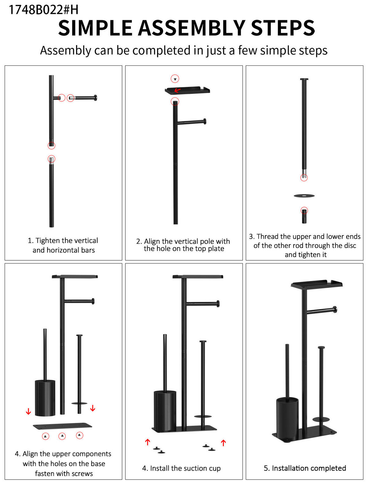 TOILETTENBÜRSTENHALTER – 2-in-1 (Schwarz) 24 x 12 x 60 cm - Weiß, Metall (12/60/24cm)