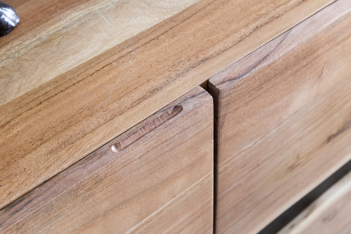 SIDEBOARD – Akazie Massivholz, 148x85x43 cm, Baumkante, Landhausstil, breit - Schwarz/Braun, Akazienholz/Holz (148/85/43cm) - KADIMA DESIGN