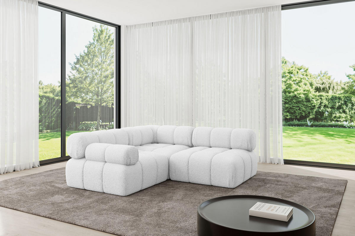 ECKSOFA modulares Sofa Mende-L1 - 190x190x70 cm Weiß Bouclé - Weiß, Holzwerkstoff/Textil (190/190cm) - ALTDECOR