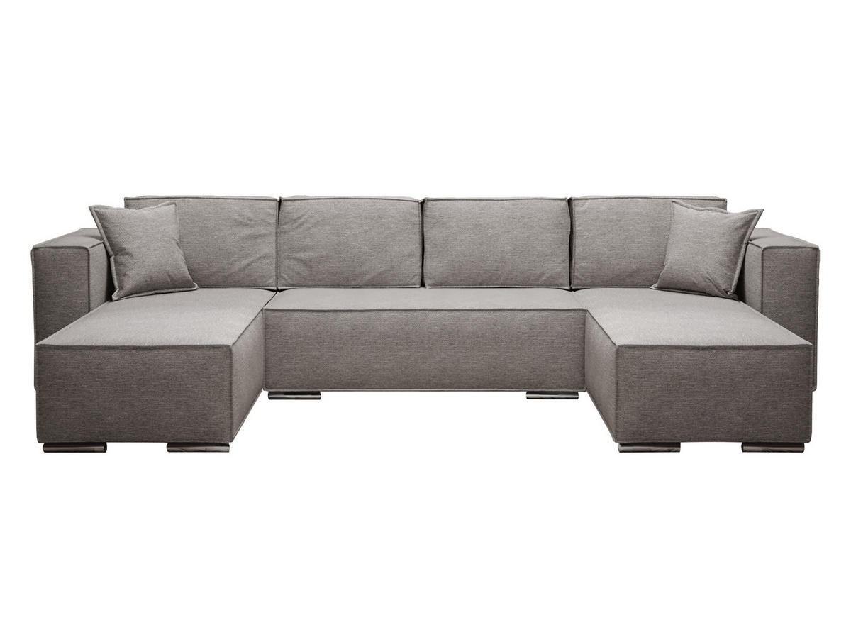 WOHNLANDSCHAFT Vinoria Hellgrau 327/180/82 cm mit Schlaffunktion - Chromfarben/Hellgrau, Textil/Metall (327/82/180cm) - AX Living