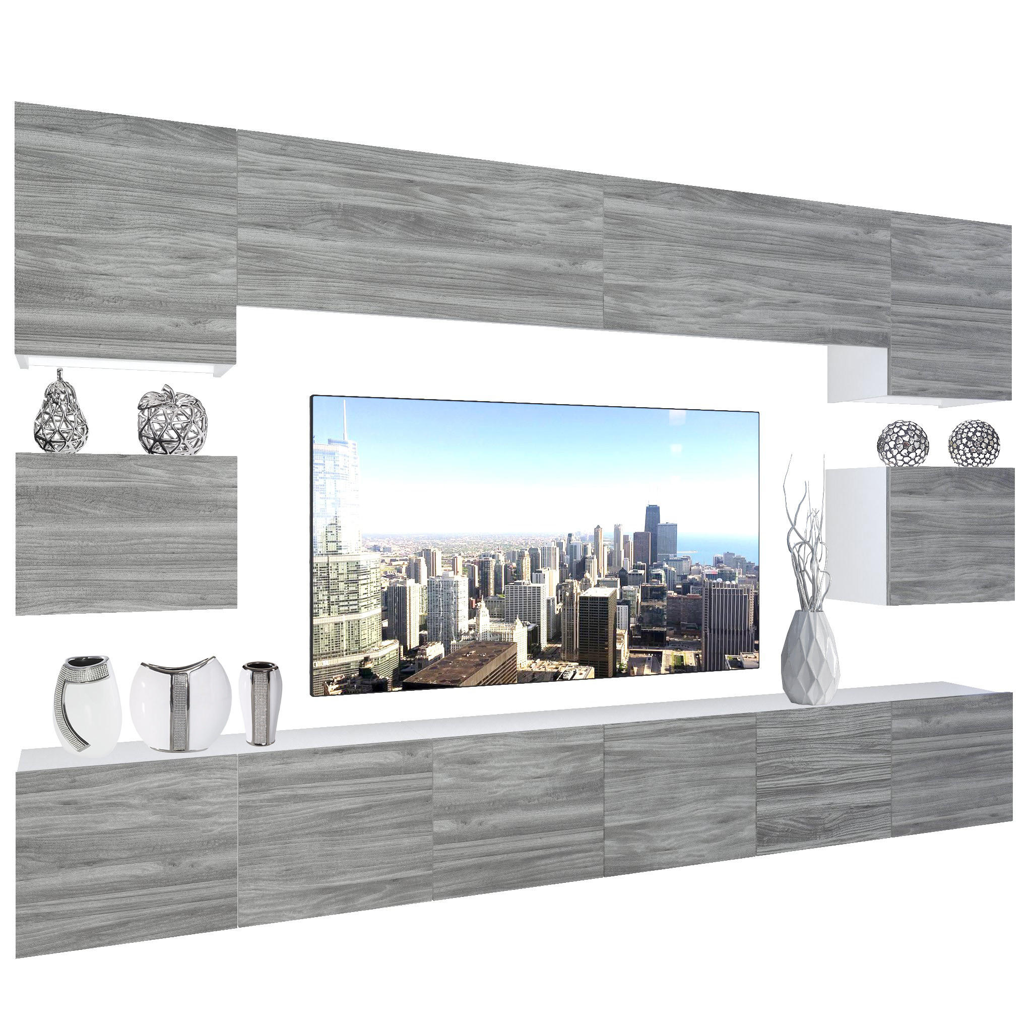 WOHNZIMMERWAND Schrankwand mit LED Glamour Holz - Grau, Holz (300/180/36cm) - B BELINI GROUP
